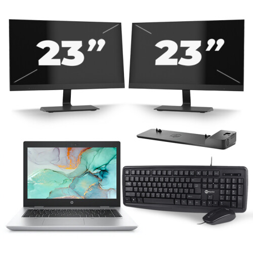 HP ProBook 645 G4 - AMD Ryzen 5 2500U - 14 inch - 8GB RAM - 240GB SSD - Windows 10 + 2x 23 inch Monitor