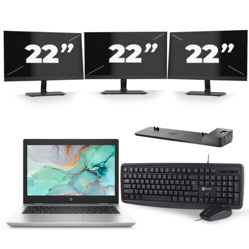 HP ProBook 645 G4 - AMD Ryzen 5 2500U - 14 inch - 8GB RAM - 240GB SSD - Windows 10 + 3x 22 inch Monitor