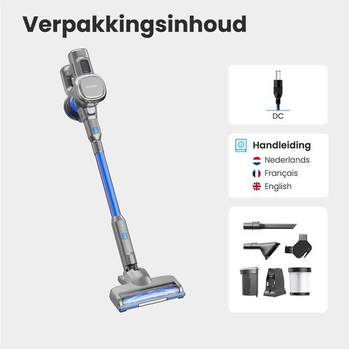 Tweedekans Auronic Steelstofzuiger - Zelfstaande Draadloze Steelstofzuiger - Zonder Zak - 220W - Vacuum Cleaner - Grijs/Blauw