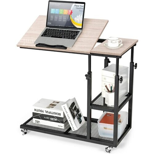 Tweedekans Coast Laptoptafel Met Wielen - Kantelbaar Tafelblad - Verstelbare Hoogte - 80 x 40 x 63.5-95cm