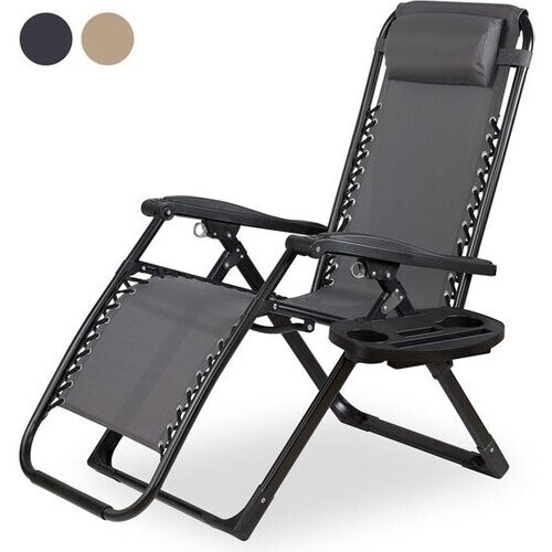 Tweedekans Novitaa Opvouwbare Ligstoel - Verstelbaar - 30Β°-90Β° - Beker en Telefoonhouder - Tuinstoel - Metaal - Grijs