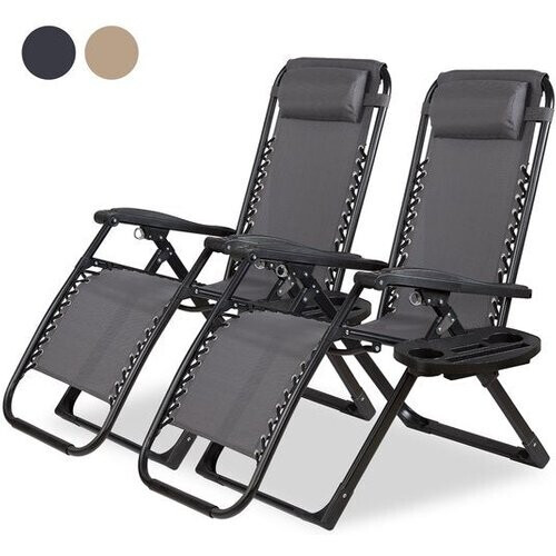 Tweedekans Novitaa Opvouwbare Ligstoelen Duoset - Verstelbaar - 30Β°-90Β° - Beker en Telefoonhouder - Tuinstoel - Metaal - Grijs