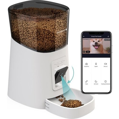 Tweedekans PetHero 3 Voerautomaat Wit - Verstelbare camera - smartphone besturing - automatische voerbak voor kat of hond - 6.0 L