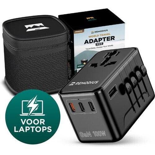 Tweedekans Remodius® Wereldstekker PRO - 220+ landen - Universele Reisstekker met PD100W Ultra USB C Snelladen voor Laptops, Telefoons, Tablets, en meer - 3x USB-C - 1x USB-A