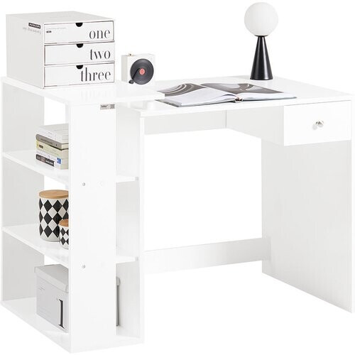 Tweedekans SoBuy FWT35-W Bureau Werktafel Computertafel - Drie Legplanken - Lade - Wit